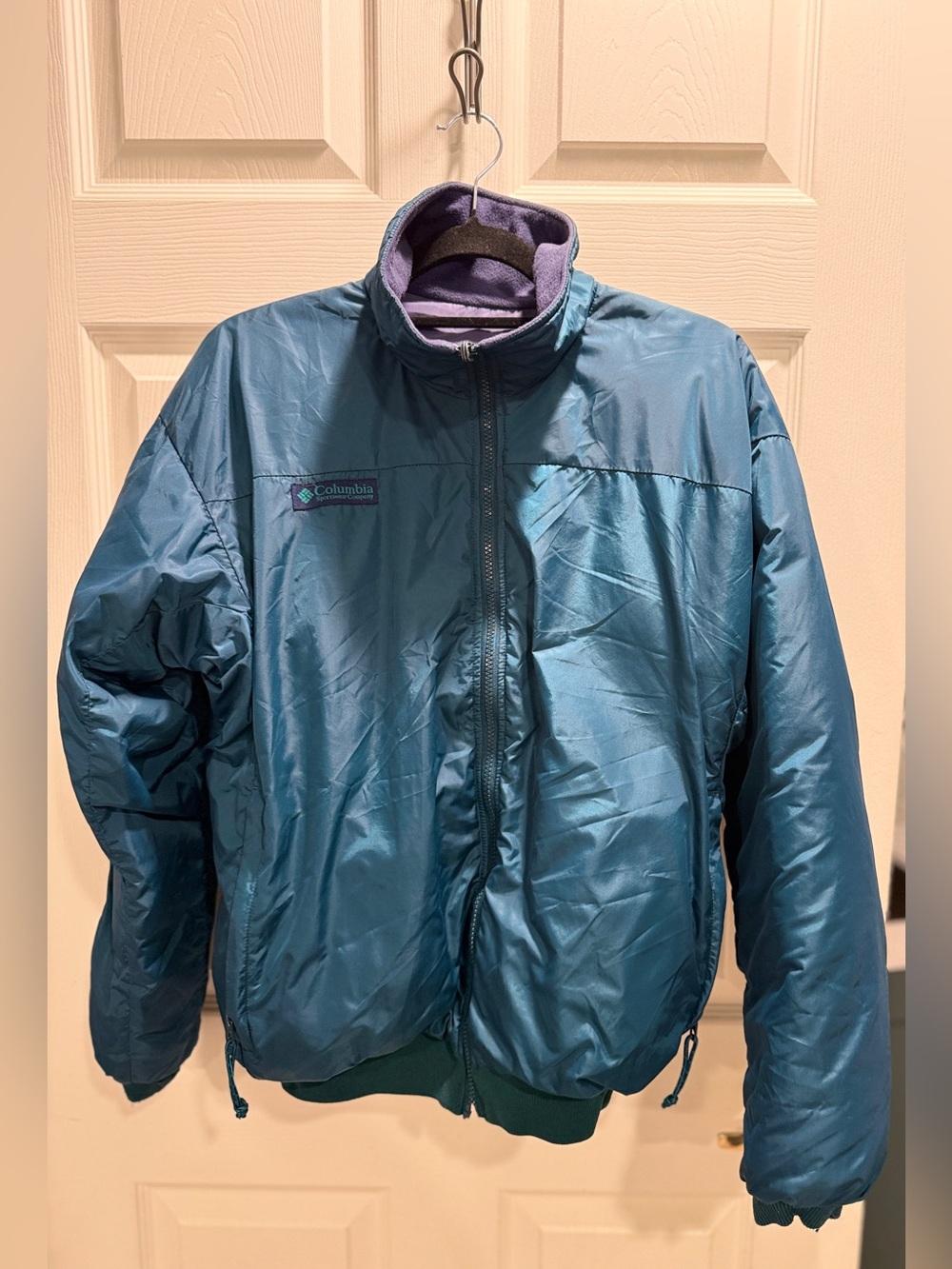 VTG 90s Columbia Reversible Down Puffer Jacket Men's Small Teal Purple - Picture 2 of 12